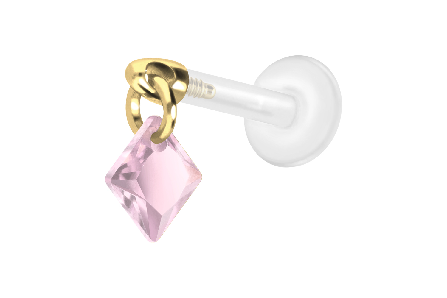 PTFE Labret Piercing mit Innengewinde + Titan-Aufsatz KRISTALLQUADRAT